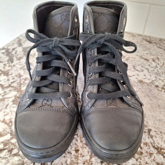 Gucci Black Monogram High Top Sneakers Size 34‎ - Picture 1 of 13